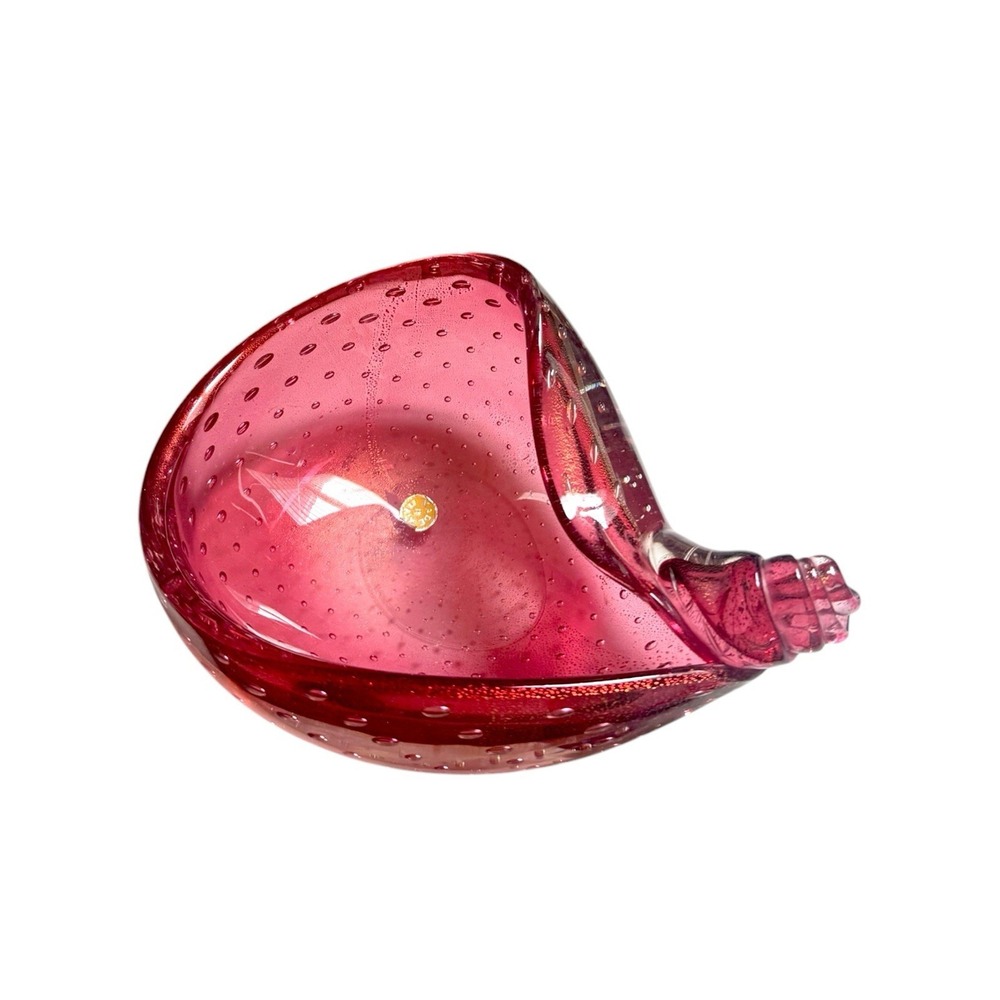 1960s Murano Art Glass Shell Pink Cranberry Bullecante Bubbles Bowl 9" X 4" Tall